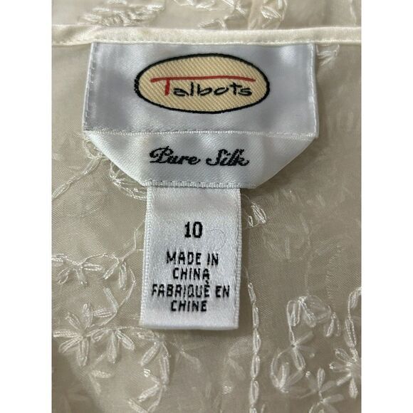 Talbots Blouse Womens 10 Cream Ivory Embroidered Pure Silk Sheer Overlay Cami - Picture 3 of 5